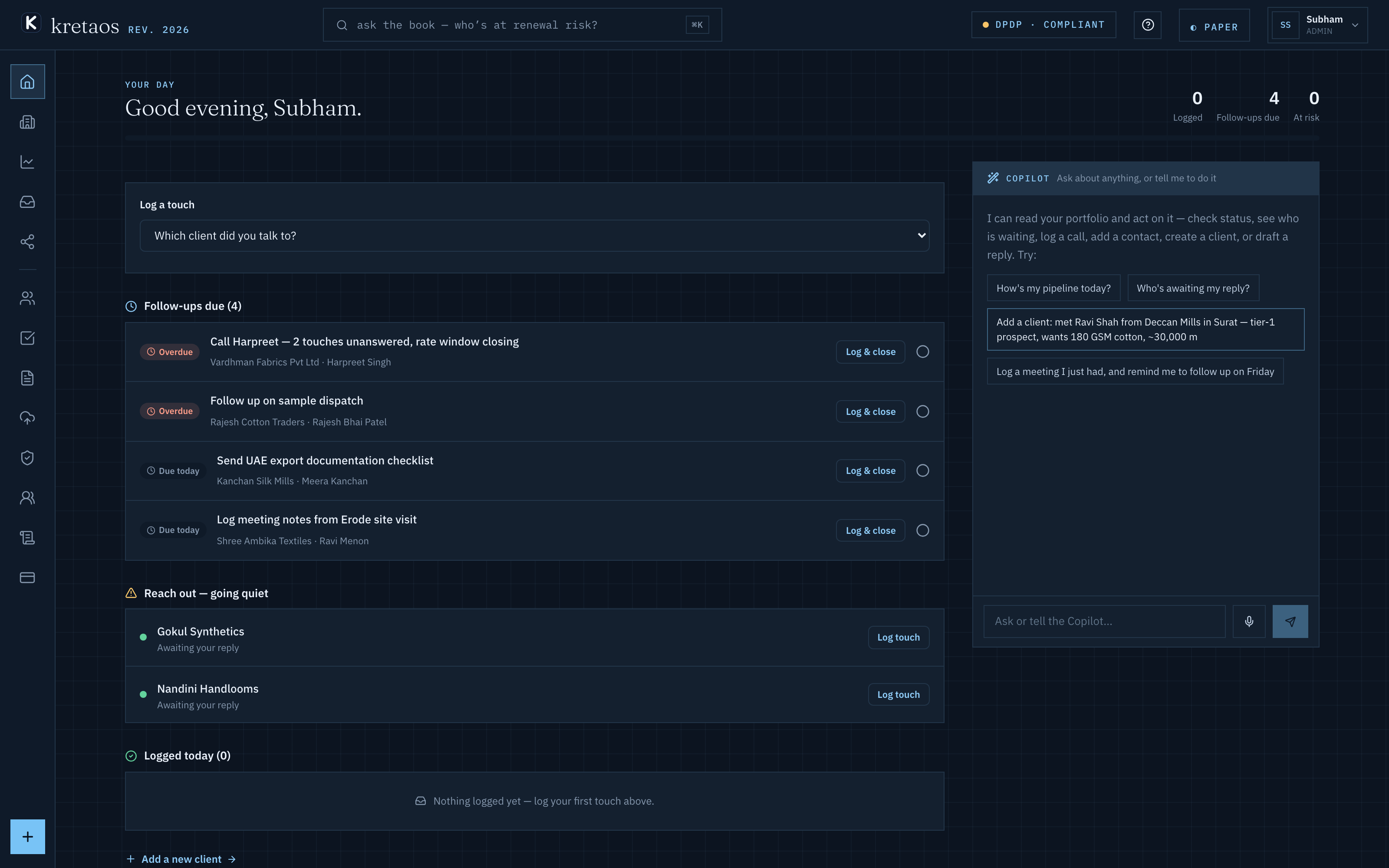 Kretaos dashboard